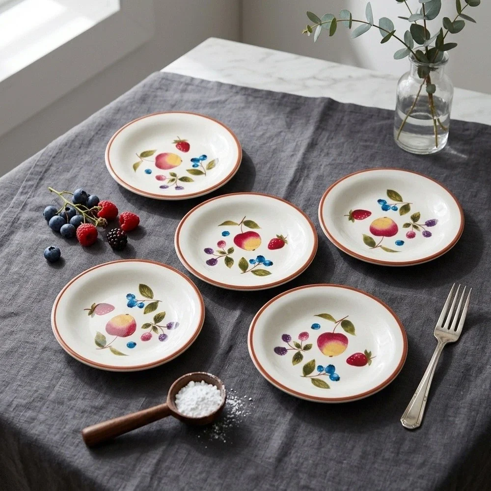 LONGABERGER Fruit Medley Berry Salad Dessert Lunch Plates‎ SET OF 5 Cottagecore